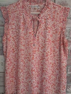 Calvin Klein Pink & Coral Floral Tie-Front Sleeveless Camisole Top Size Large